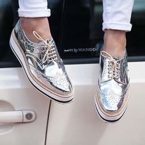 PRADA Platform Derby Metallic Oxford Sz (EUR 39)